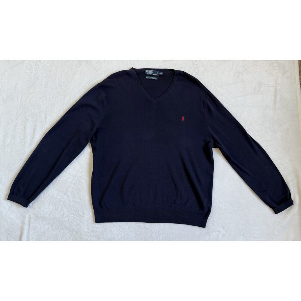 Polo Ralph Lauren 100% Pima Cotton V Neck Sweater Blue Pullover Preppy Size XXL